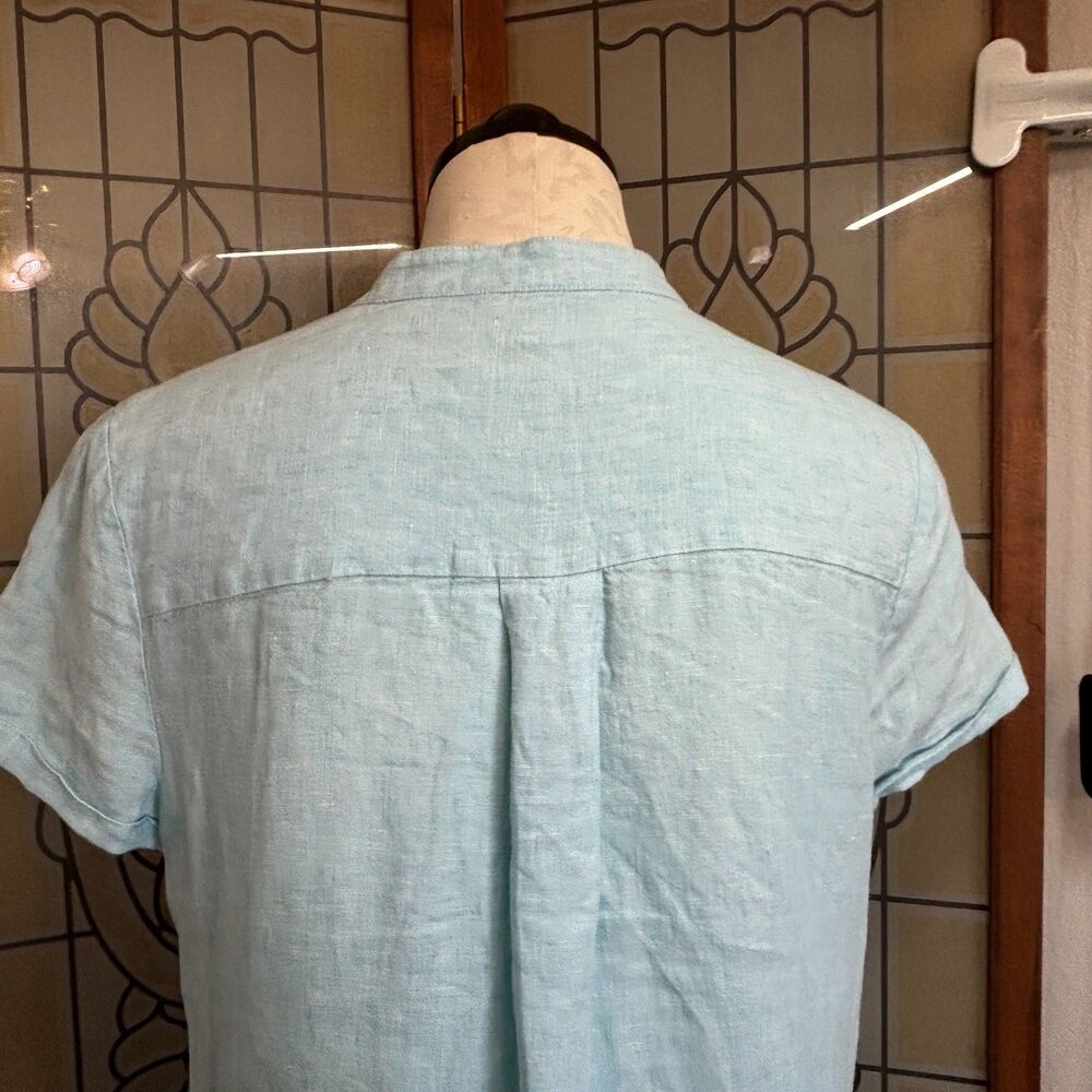Pure Navy Linen Teal Button Down Midi Shirt Dress Pockets Beachy Coastal Size S - Picture 7 of 14